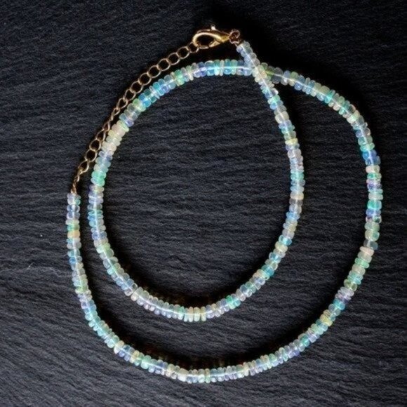 STUNNING AAA FIRE OPAL Beaded Necklace GORGEOUS Ethiopian FIRE Opals 3-4mm - Picture 10 of 13